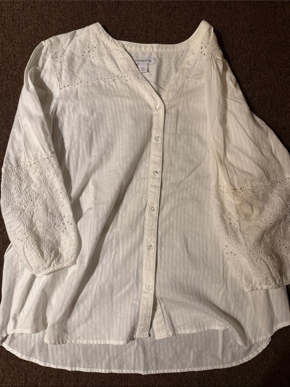 Liz Claiborne Cream Eyelet Button-Down Blouse